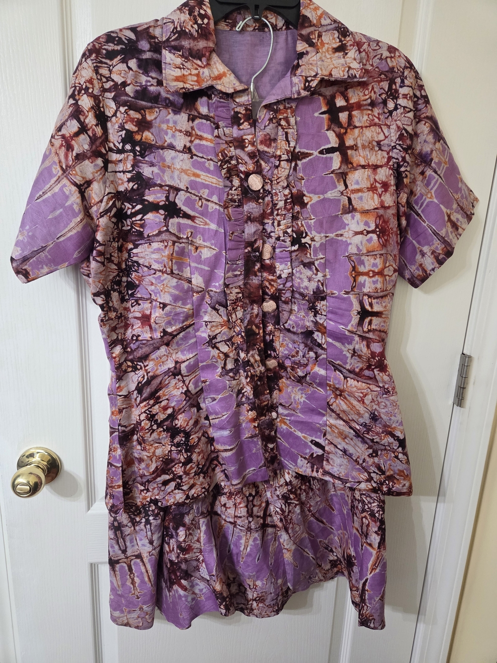 Purple Tie-Dye Afrixan Print Button Front Two-Piece Set
